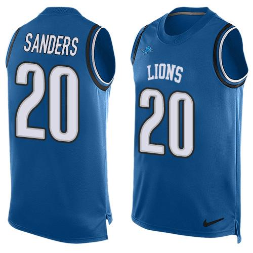 Nike Lions #20 Barry Sanders Blue Team Color Men's Stitched NFL Limited Tank Top Jersey - Click Image to Close